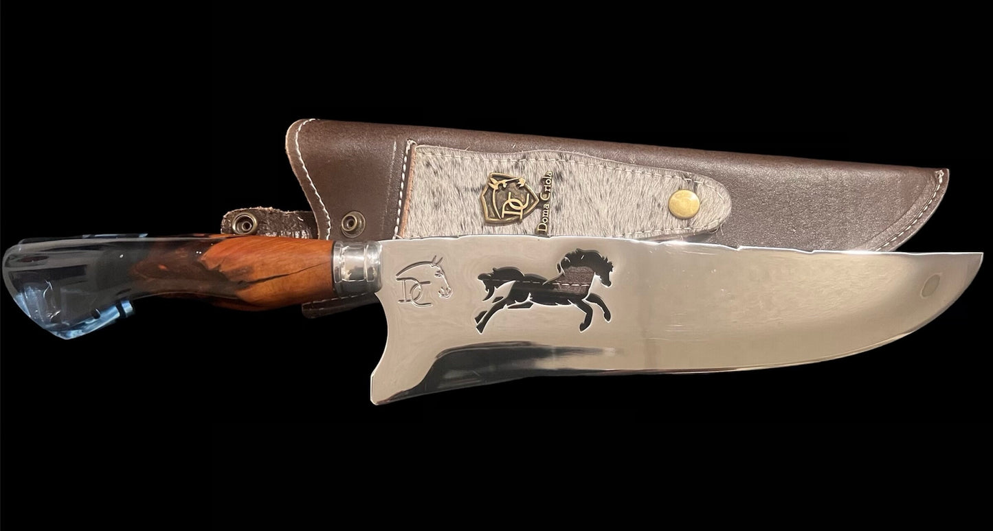 10 inch horse knife with black horse handle