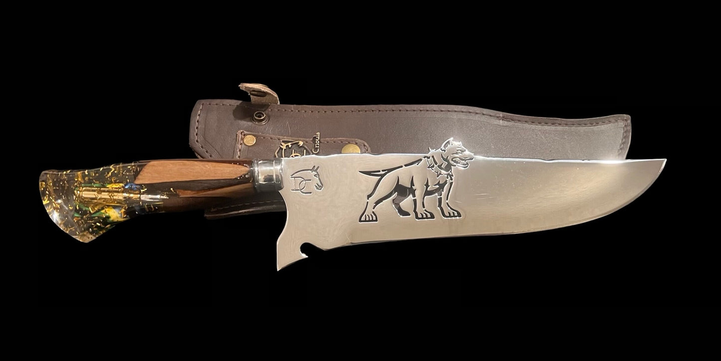 10 inch pitbull knife with golden Brazilian bullet handle